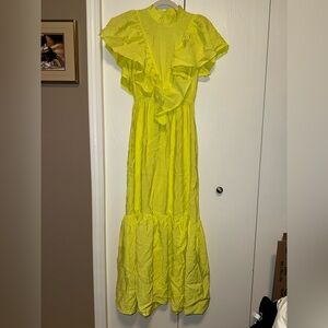 YOUNG FABULOUS & BROKE YFB Cruz Yellow Ruffle Mock Neck Open Back Maxi Dress